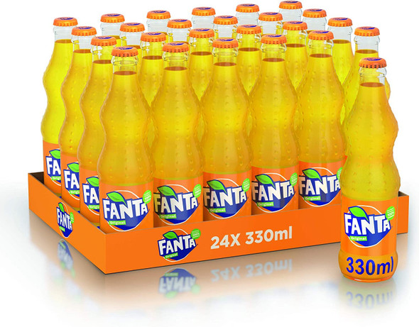 Wholesale case of 24 × Fanta Orange 330ml glass bottles