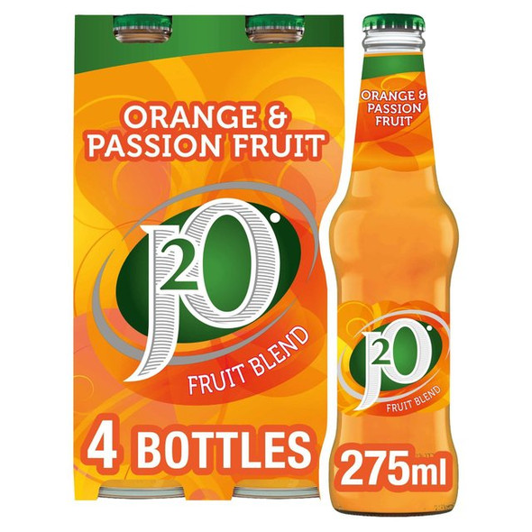 J2O Orange & Passion Fruit 275ml glass bottle front label