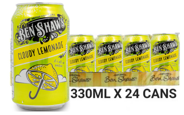Tray of Ben Shaws Cloudy Lemonade 330ml cans for wholesale supply