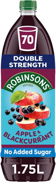 Robinsons Double Concentrate Apple & Blackcurrant Squash 1.75L bottle front label