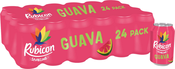 Tray of Rubicon Guava Sparkling Juice Soft Drink 330ml cans for wholesale supply
