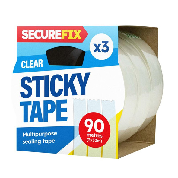 SecureFix Clear Sticky Tape 90m roll front view
