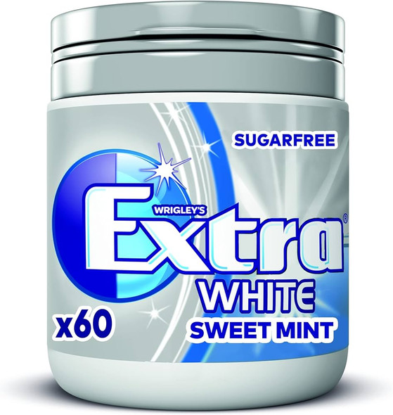 Extra White Sweet Mint chewing gum 60‑piece bottle front