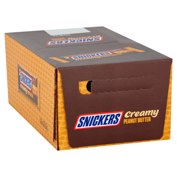 Bulk box of Snickers Creamy Peanut Nut Butter Duo Bar 36.5 g for wholesale cash and carry