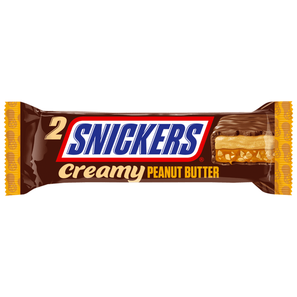 Snickers Creamy Peanut Nut Butter Milk Chocolate Duo Bar 36.5 g front pack