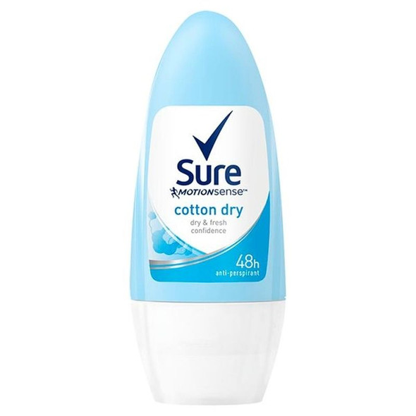 Sure Anti-Perspirant Roll On Cotton Dry 50ml front pack
