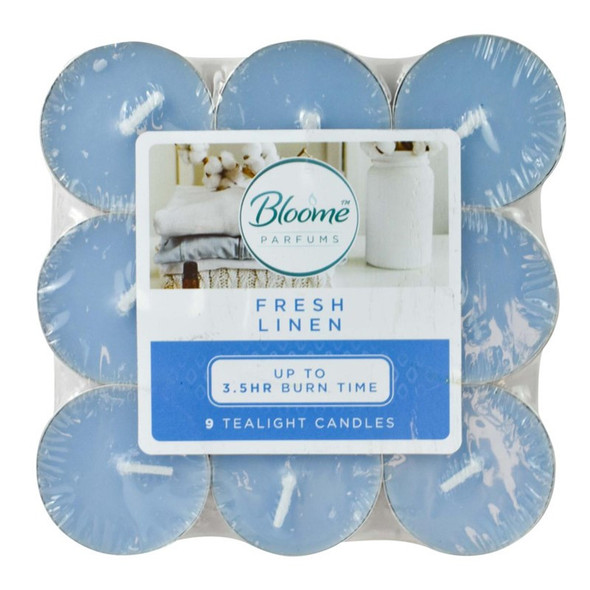Bloome Fresh Linen Scented Tealights 9 Pack front view
