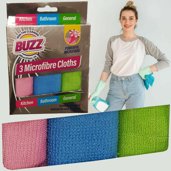 Buzz 3 Microfibre Cleaning Cloths front pack