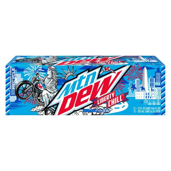 Bulk case of Mountain Dew Liberty Chill 355 ml cans for wholesale cash and carry