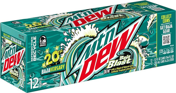 Bulk case of Mountain Dew Baja Blast 355 ml cans for wholesale cash and carry