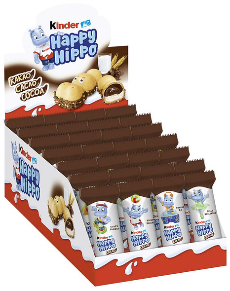 Bulk case of Kinder Happy Hippo Milk & Cocoa wafer bars 20.7 g singles for wholesale cash & carry