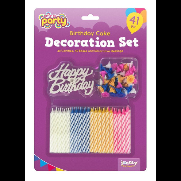 Jaunty Birthday Cake Decoration Set single front view