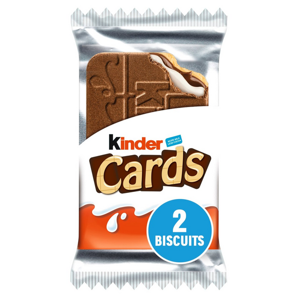Kinder Cards 25.6g crispy chocolate wafer biscuits front view