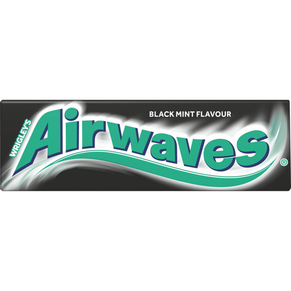 Airwaves Black Mint Sugarfree Chewing Gum 10 Pieces pack front view