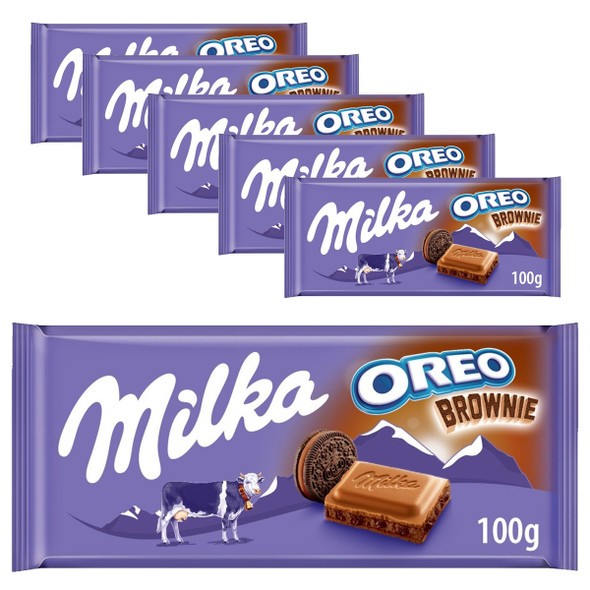 Bulk case of Milka Oreo Brownie Milk Chocolate Bar 100g for wholesale cash and carry