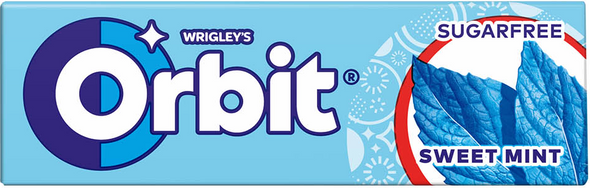 Orbit Sweet Mint Chewing Gum Sugar Free 10 Pieces pack front view