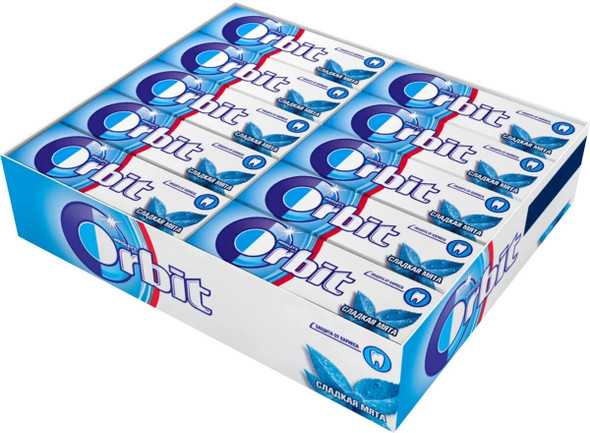 Bulk case of Orbit Sweet Mint Chewing Gum Sugar Free 10 Pieces for wholesale cash and carry
