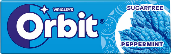 Orbit Peppermint Chewing Gum Sugar Free 10 Pieces pack front view