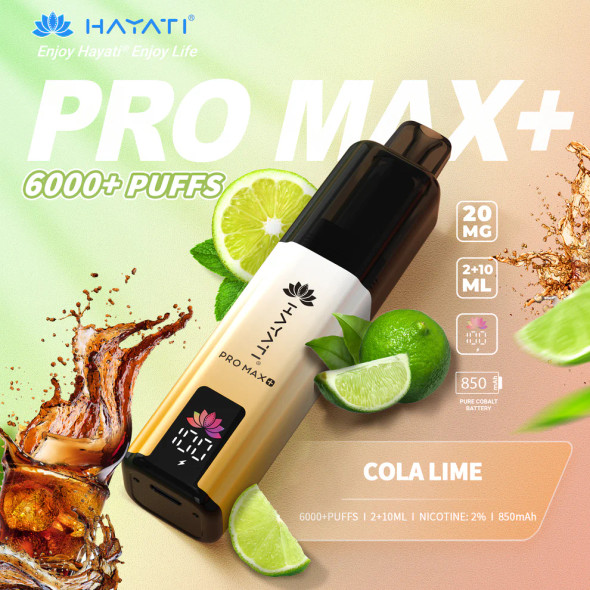 Hayati PRO MAX+ 6000+ Cola Lime vape device front view