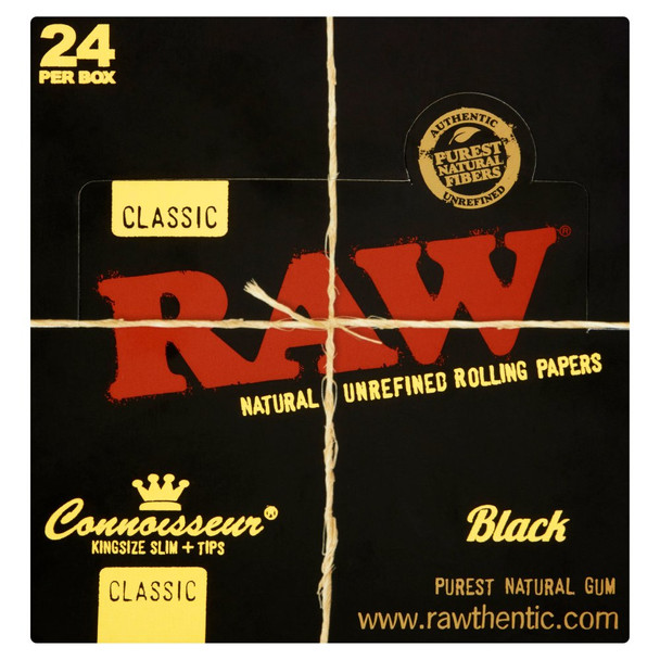 RAW BLACK Classic Connoisseur King Size Slim Rolling Papers & Tips 32s