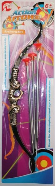 Front view of Red Deer Toys Action Arrows Archery Set in retail packaging – kids bow and toy arrows – ½ Case