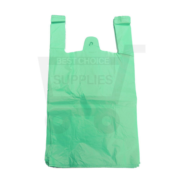 4 Star large green strong recycled eco plastic vest carrier bag – front view