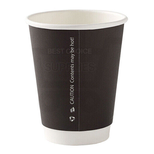 12oz black double wall recyclable paper cups – insulated takeaway hot drink cups for coffee, tea, and catering use