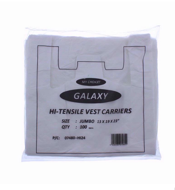 Galaxy - Hi-Tensile White Jumbo Carrier Bags 13x19x23 22mu - (100) (Single)