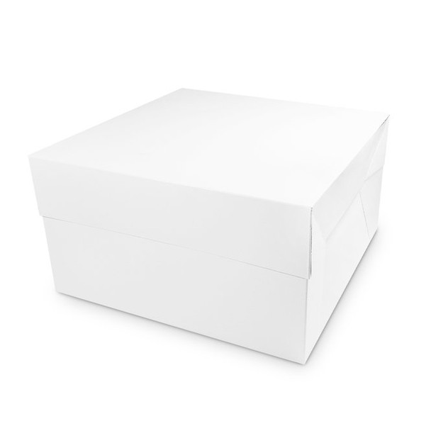 Bulk case of 10 inch white stapleless cake boxes with lids – foldable cardboard packaging for cakes