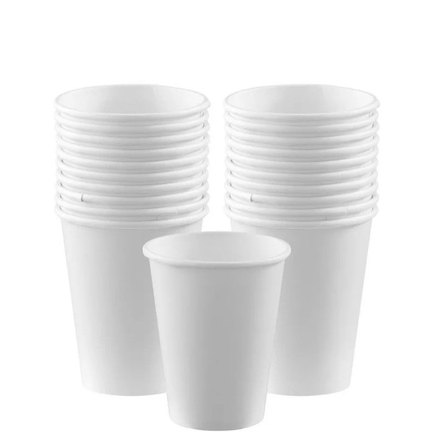 Bulk case of Essential Extra Value 100-pack white plastic drinking cups – 180ml