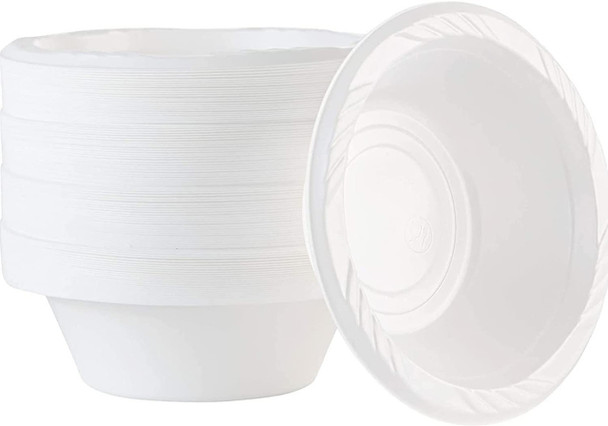 100pk 12oz white plastic reusable bowls – catering grade