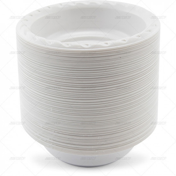 100pk 5oz white plastic reusable bowls – stacked catering pack