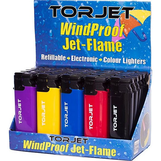 TORJET Windproof Jet Flame Refillable Electric Lighter - (Pack of 25)