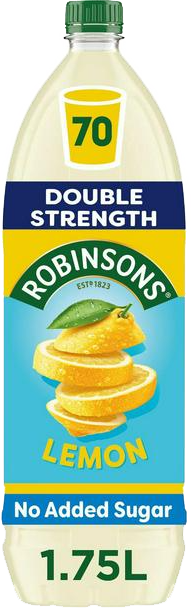 Robinsons Double Concentrate Lemon Squash 1.75L bottle front label