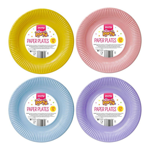 Jaunty Colourful Paper Plates 9 inch 12 Pack single front view