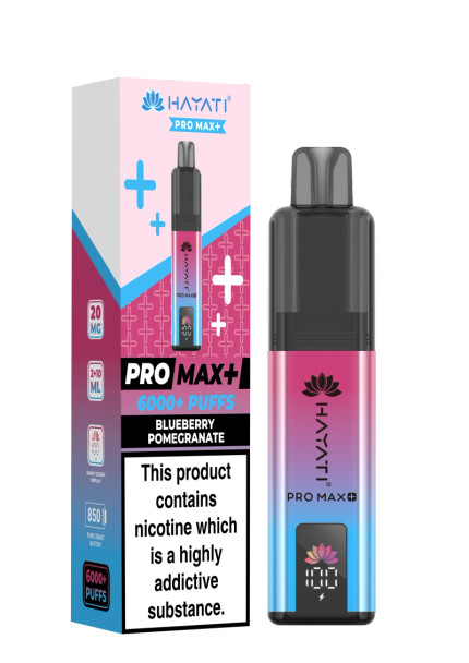 Hayati PRO MAX+ 6000+ Blueberry Pomegranate vape device front view