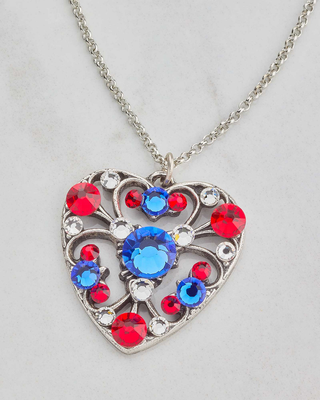 Red, White, and Blue Filigree Heart Pendant Necklace | Shop