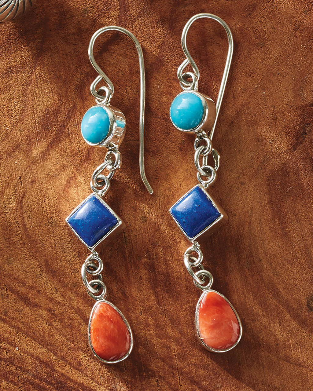 Navajo Turquoise, Lapis, and Spiny Oyster Drop Earrings | Shop