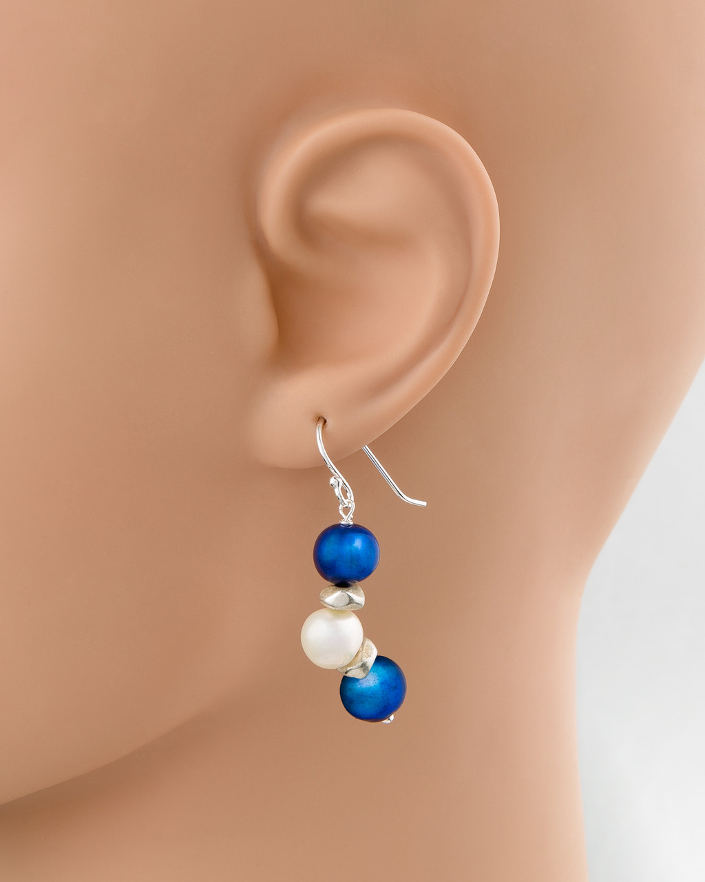 Blue and White Freshwater Pearl Earrings