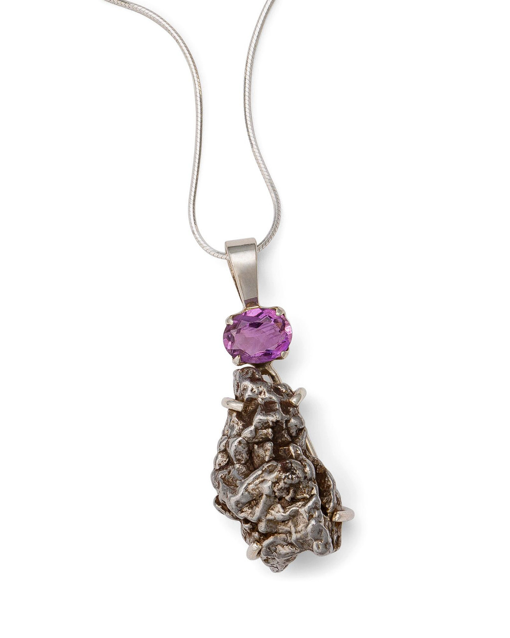 Amethyst with Meteorite Pendant Jewelry Set