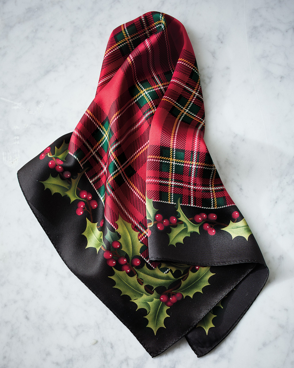 christmas dress scarf Holly Plaid Square Silk Scarf