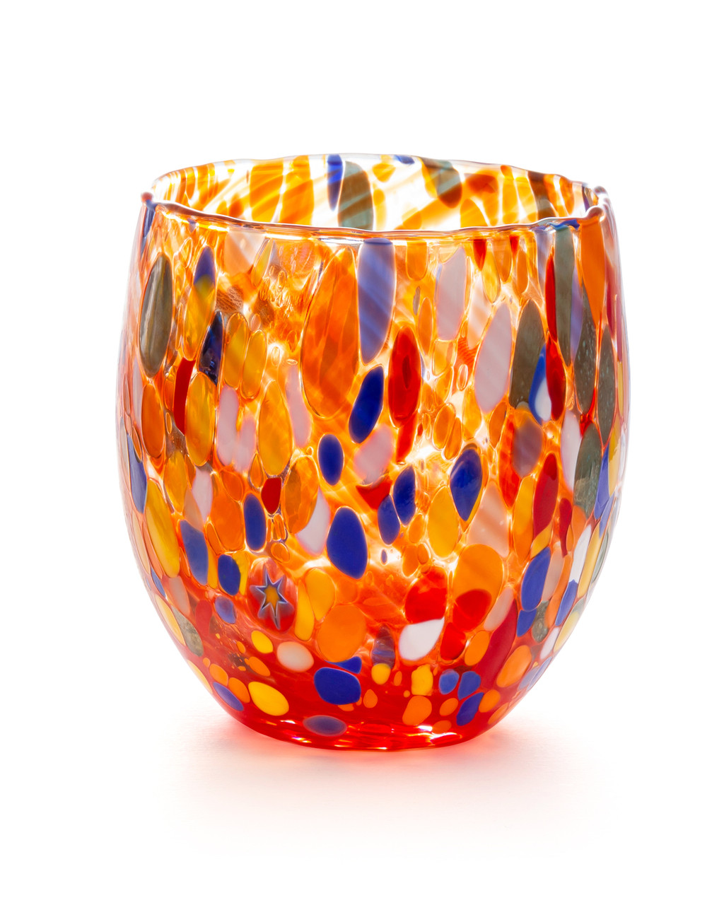 Hand Blown Murano Orange Brown Speckled Glass Martini Glasses Set Of 8 RARE!