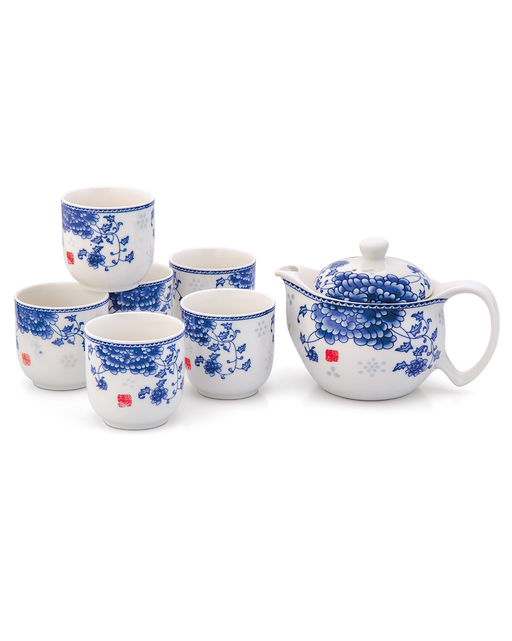 blue and white chinese tea cups