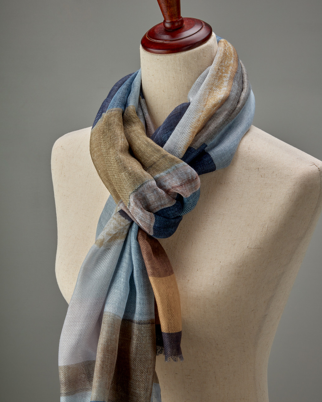 Escada Wool Colorblock Pattern Scarf - Neutrals Scarves and Shawls,  Accessories - ESC120519