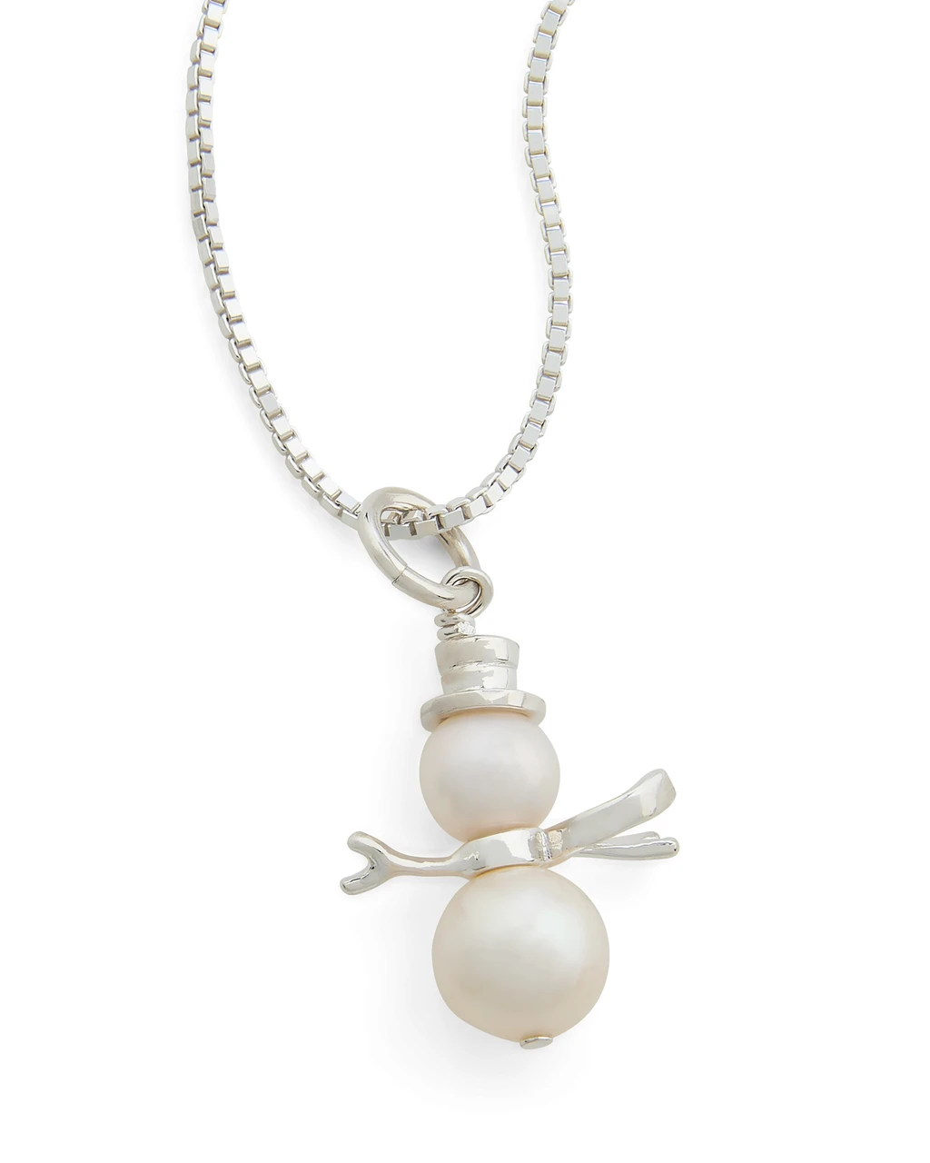 Sterling Silver and Freshwater Pearl Snowman Pendant Necklace 