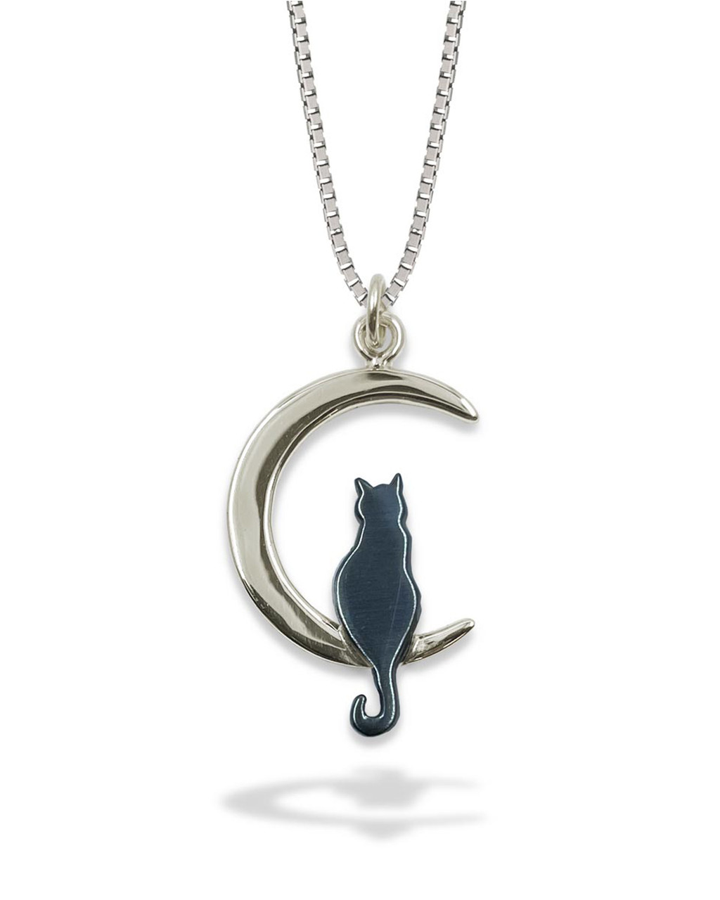 Sterling Silver Cat on The Moon Pendant Necklace