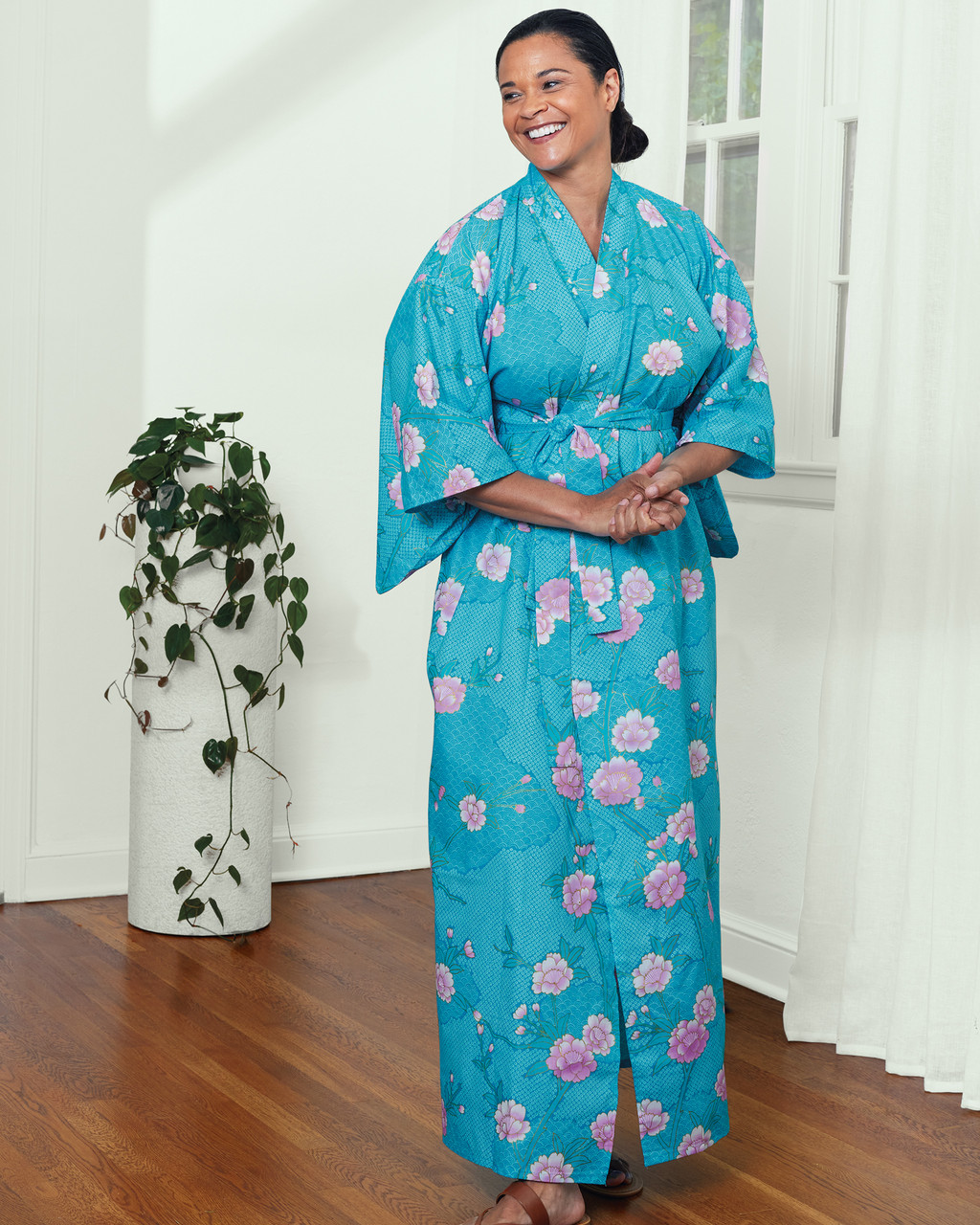 Sakura on Cloud Pattern Turquoise Yukata