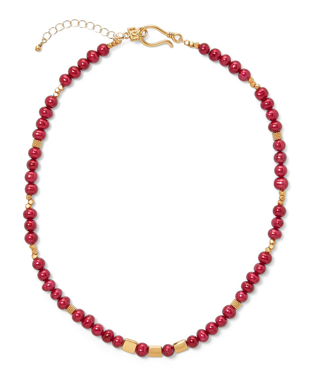 Cranberry Freshwater Pearl Beaded Necklace with Gold Accents