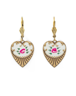 Spring Classic Heart and Rose Earrings