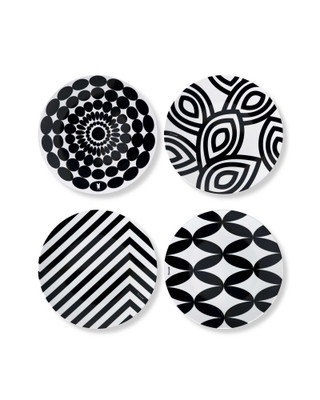 Black and White Patterned Salad Plates - Set of 4
